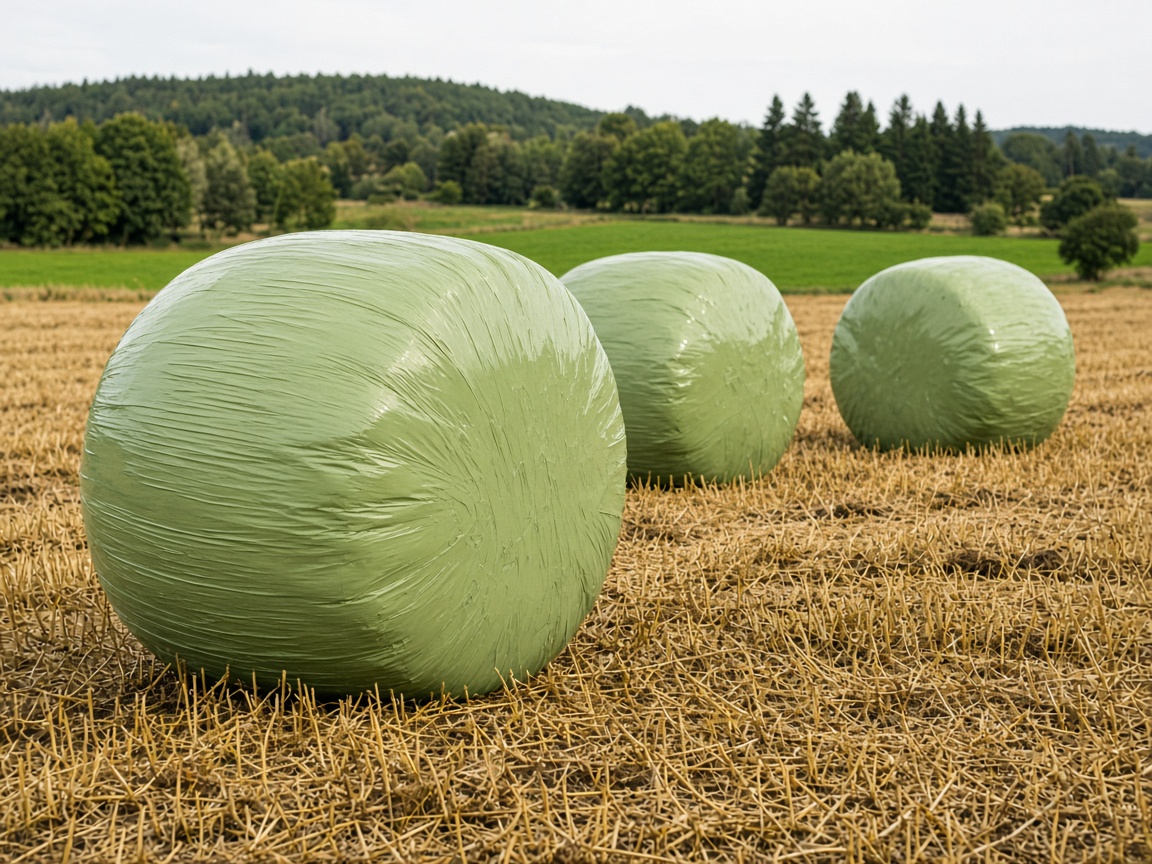 Wrapped silage bales in a field